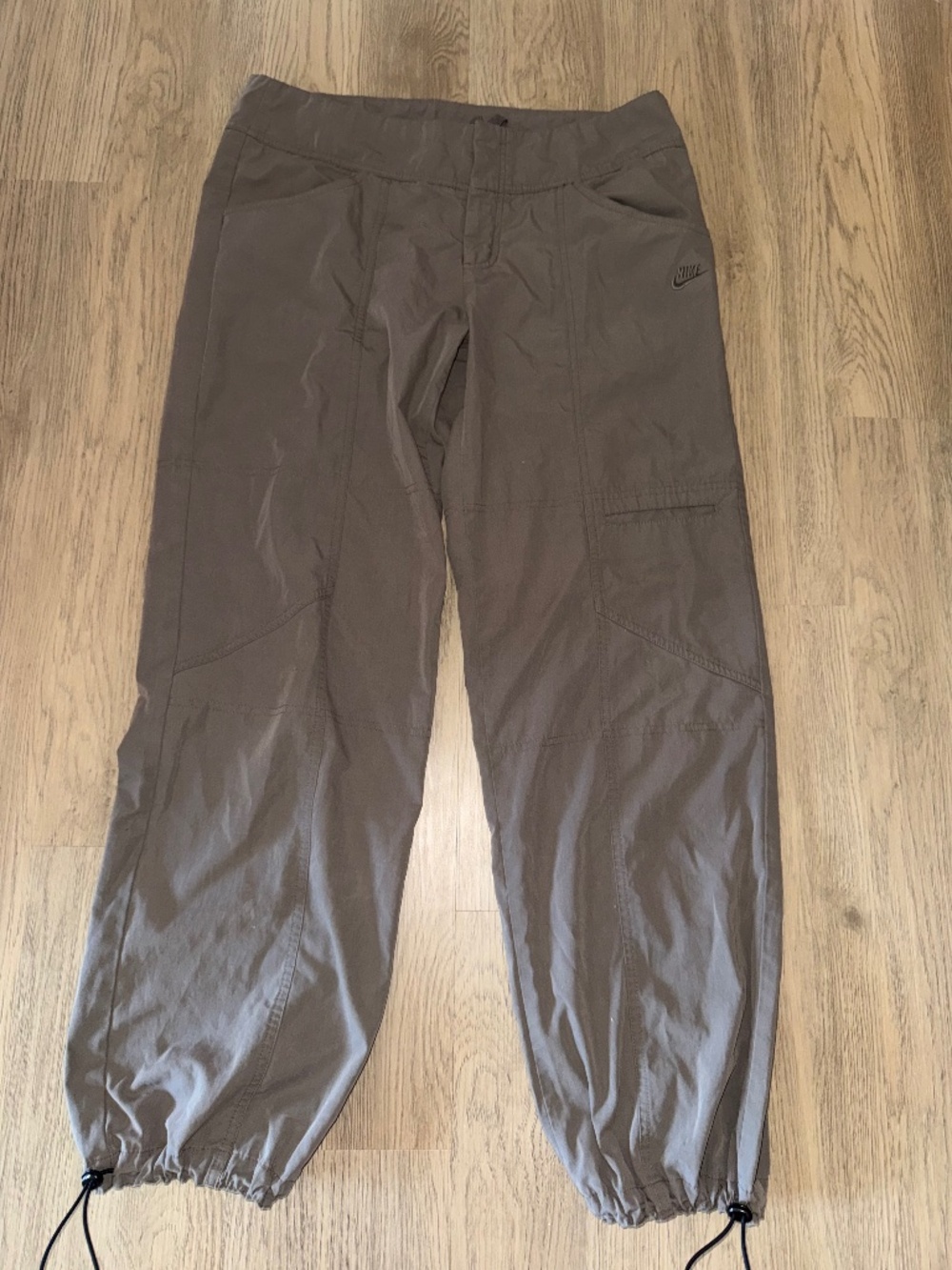 Nike Taupe Parachute Cargo Pants – Y2K Utility Hem, 30” Length